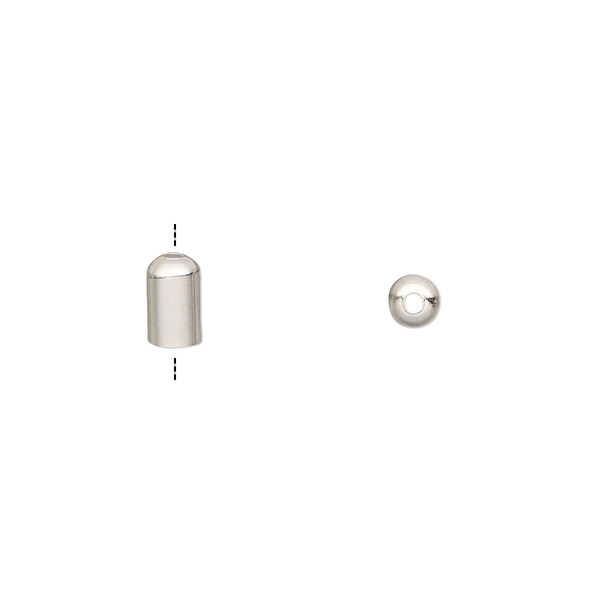 Cord end, silver-plated brass, 6.5x4mm with 3mm inside diameter. Sold per pkg of 100. image number 0