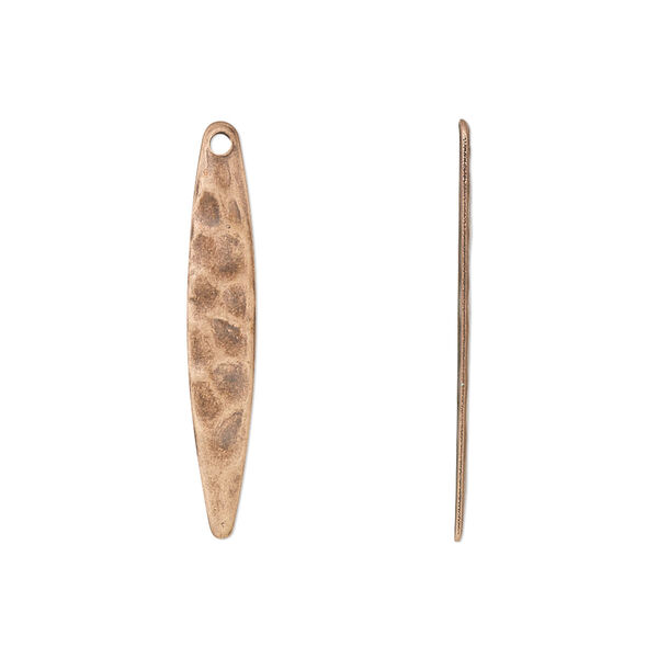 Drop, antique copper-plated steel, 28x5mm textured drop. Sold per pkg of 50. image number 0
