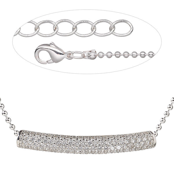 Necklace, Everyday Jewelry™, silver-plated brass and cubic zirconia bead with silver-plated brass chain, 18 inches with 1-inch extender chain. Sold individually. image number 0