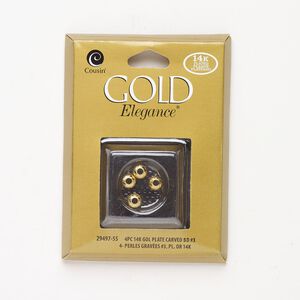 Copper 1pkg4, diamond-cut round bead gold-plated 6mm