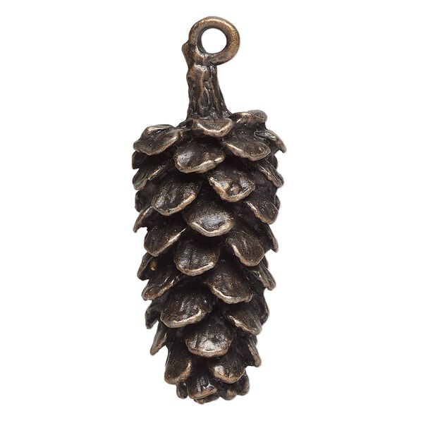 Focal, antique copper-finished "pewter" (zinc-based alloy), 37x16mm pinecone. Sold Individually. image number 0