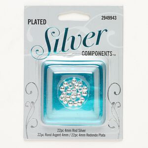 Bead, copper, pkg/22, silver plate, 4mm round.