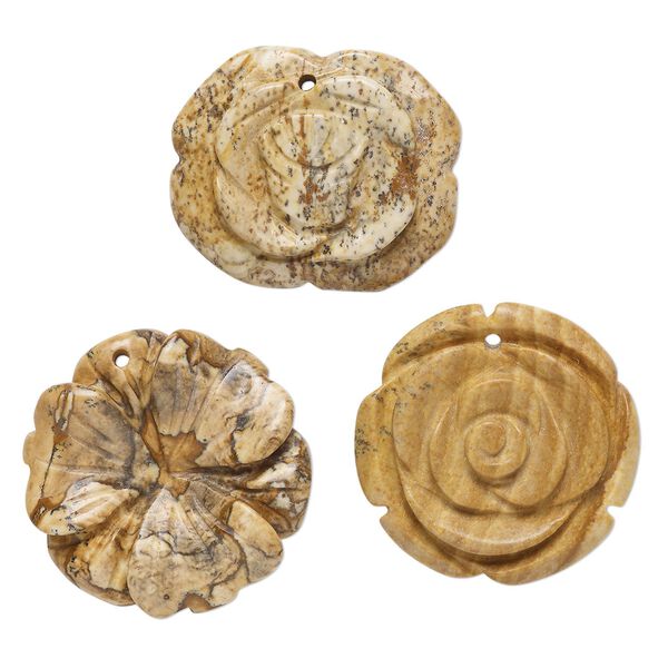 Picture jasper 1pkg3, top-drilled carved flower drop natural mix 26x30mm-31x30mm image number 0
