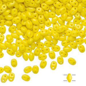 Bead, Preciosa Twin™, Pressed Twin, Czech pressed glass, yellow, 5x2.5mm oval with 2 holes. Sold per 10-gram pkg.