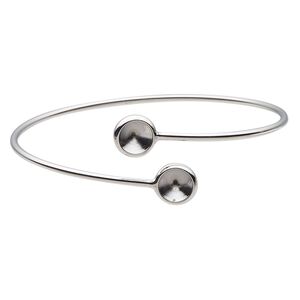 Bracelet, Almost Instant Jewelry®, cuff, imitation rhodium-finished brass, 21mm wide and (2) SS39 rivoli glue-in settings, 8 inches. Sold individually.