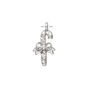 Charm, antique silver-plated "pewter" (zinc-based alloy), 18x11mm single-sided candy cane. Sold per pkg of 20.