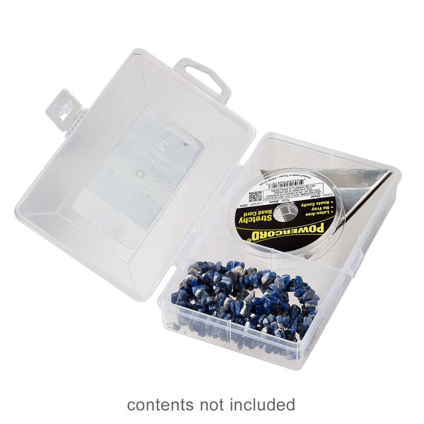 Organizer box, The Beadery®, 1pkg1, plastic, clear, 6-1/3 x 6-2/3 x 1 inches with 2 fixed compartments (2178). image number 1