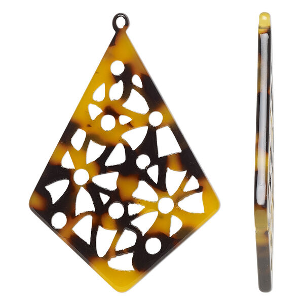 Focal, resin, translucent tortoise, 50.5x37mm fancy kite with cutout. Sold per pkg of 4. image number 0