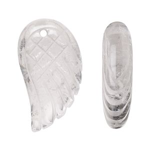 Quartz crystal 1pkg1, hand-cut top-drilled 2-sided wing focal natural 31x17mm-32x19mm