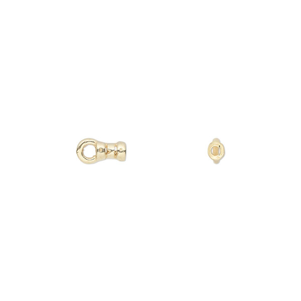 Crimp end, JBB Findings, gold-plated pewter (tin-based alloy), 4x2.5mm tube with loop, 1mm inside diameter. Sold per pkg of 4. image number 0