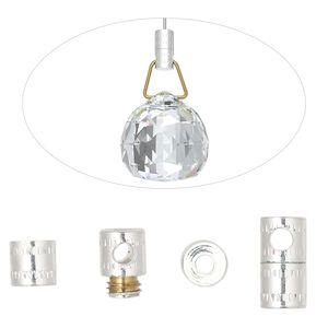 Connector twist-in 1pkg4 silver finish brass, 12x6mm cross-drilled barrel / 2.2-2.7mm hole / 2 loops