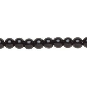 Bead, crystal pearl, black, 6mm round. Sold per pkg of (2) 15-1/2" to 16" strands, approximately 130 beads.