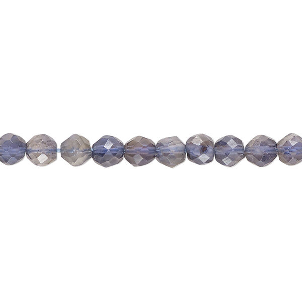 Iolite 1pkg1, hand-cut faceted round bead natural 13 inch 5mm image number 0