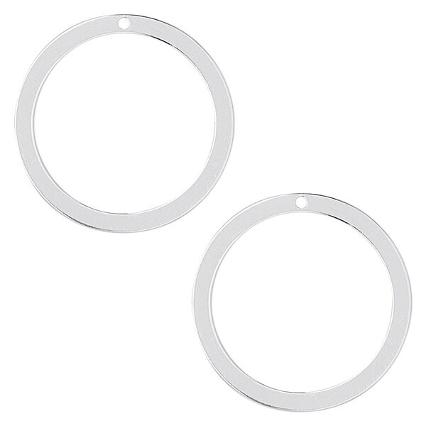 Drop, sterling silver, 22mm open round. Sold per pkg of 2. image number 0