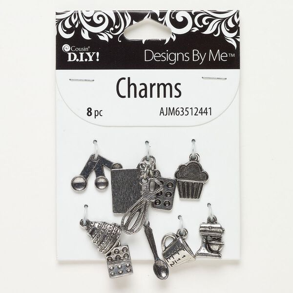 Charm, antique silver-finished "pewter" (zinc-based alloy), 12x9.5mm-27x17mm baking theme. Sold per pkg of 8. image number 0
