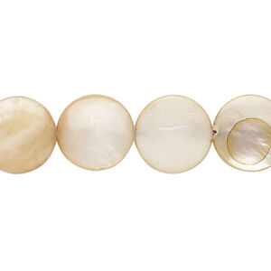 Mother-of-pearl shell 1pkg1, puffed flat round bead 15 inch sand 12-13mm