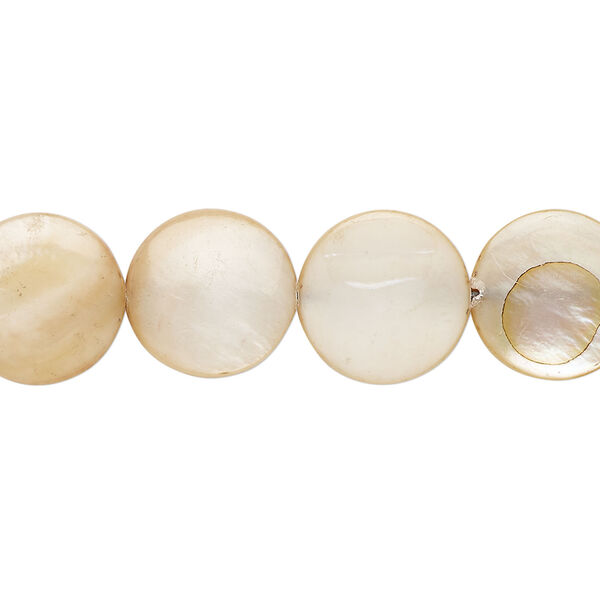 Mother-of-pearl shell 1pkg1, puffed flat round bead 15 inch sand 12-13mm image number 0