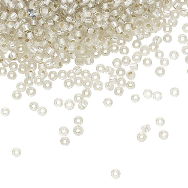 Seed bead, TOHO BEADS®, glass, pkg/7.5g, #11 round, translucent silver-lined frosted crystal clear (TR-11-21F). image number 0