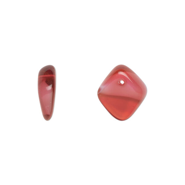 Bead, Czech pressed glass, opaque white/rose, 14x5mm diamond drop. Sold per 15" to 16" strand. image number 0