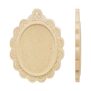 Focal, Japanese pagoda wood (natural), tan, 61x45mm single-sided top-drilled oval with 40x30mm non-calibrated oval glue-in setting. Sold per pkg of 8.