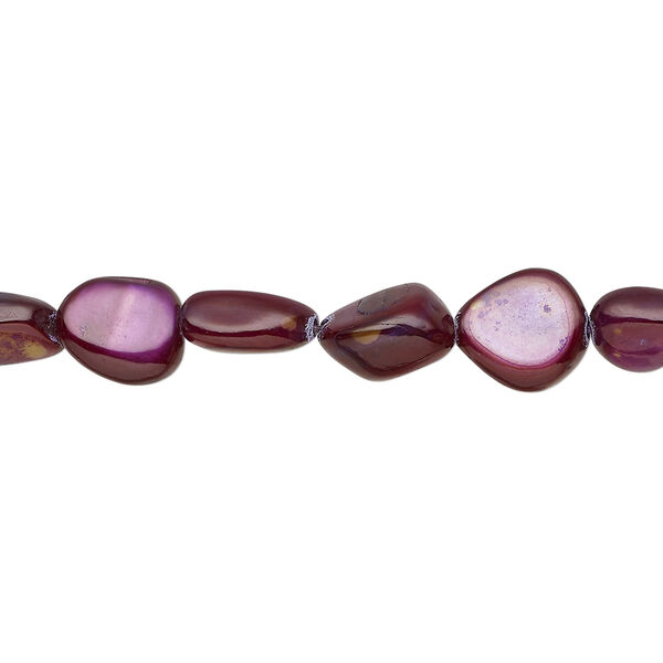 Mother-of-pearl shell 1pkg1, pebble bead, 30 inch purple bronze small to extra-large image number 0