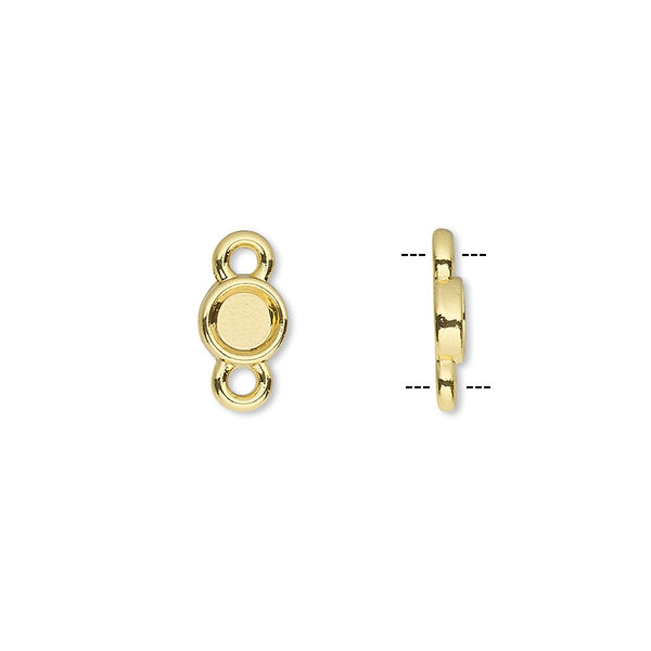 Link, gold-finished brass, 6mm single-sided round with 4mm round setting. Sold per pkg of 10. image number 0