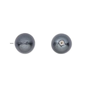Bead, lacquered cotton pearl, black, 10mm half-drilled round. Sold per pkg of 2.