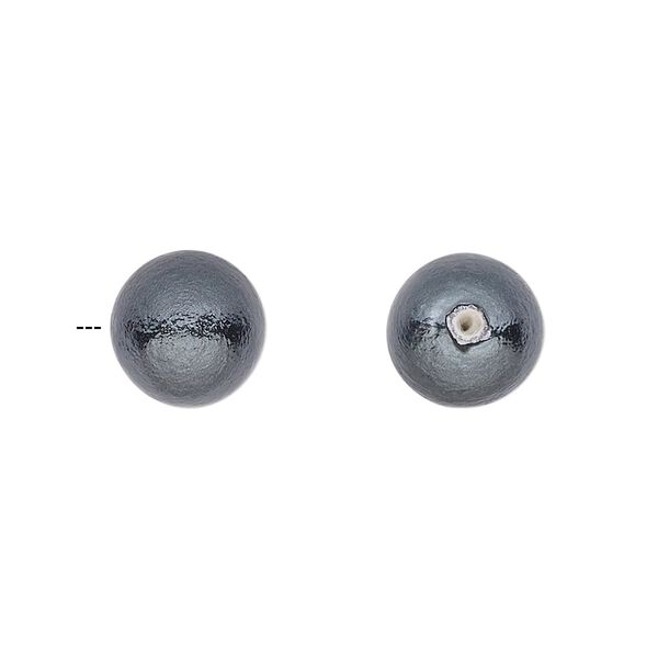 Bead, lacquered cotton pearl, black, 10mm half-drilled round. Sold per pkg of 2. image number 0