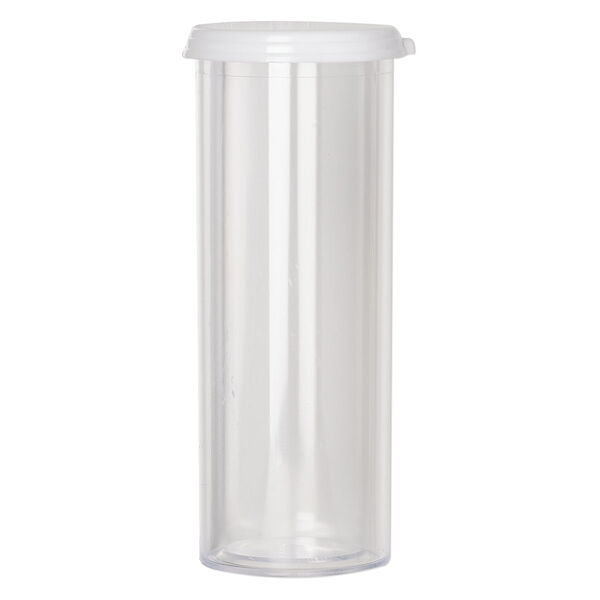 Vial, polystyrene and plastic, clear and white, 3-7/16 x 1-1/4 inch extra-large vial with snap on cap. Sold per pkg of 4. image number 1