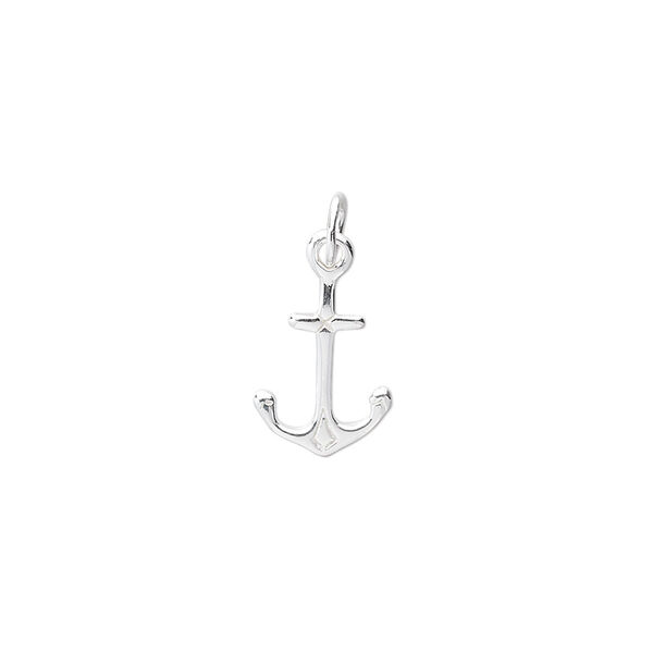 Charm, sterling silver, 12x9mm anchor. Sold per pkg of 6. image number 0