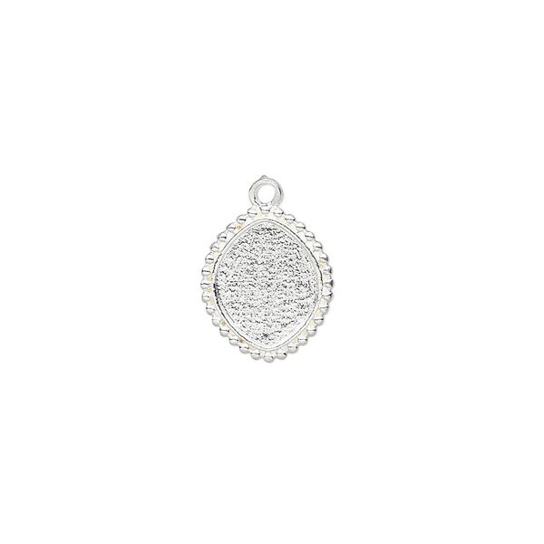 Drop, silver-plated brass, 12.5x11 marquise with beaded edge and 10x8mm pure leaf setting. Sold individually. image number 0