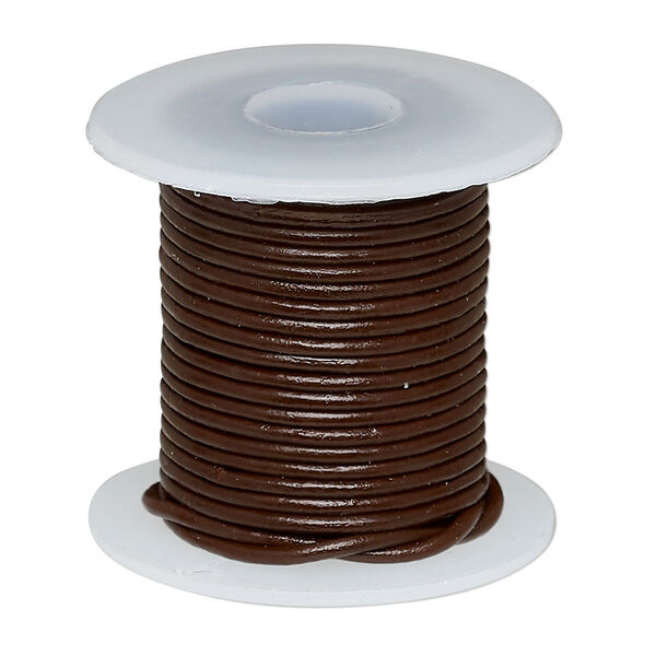 Cord, leather (dyed), brown, 1-1.2mm round. Sold per 5-yard spool. image number 0