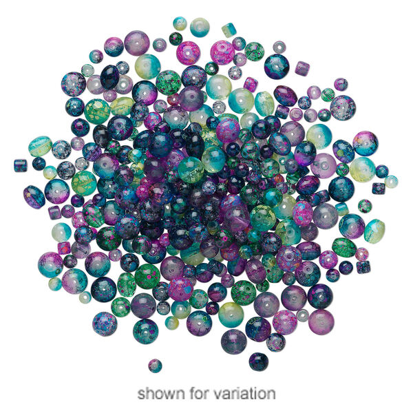 Bead mix, glass, transparent and opaque multicolored, 4-8mm mixed shape. Sold per pkg of 650. image number 1