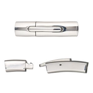 Clasp bullet 1pkg1, 41.5x10mm curved locking rectangle tube / fits 8x5mm cord, stainless steel 1-strand