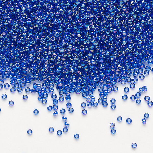 Seed bead, Miyuki, glass, pkg/35g, #15 rocaille, translucent rainbow cobalt (RR-177). image number 0