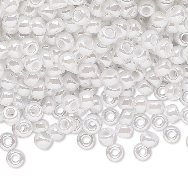 Seed bead, Miyuki, glass, pkg/25g, #6 rocaille, translucent luster white pearl, (RR-528). image number 0
