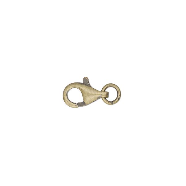 Clasp, lobster claw, antique gold-plated brass, 9x6mm with jump ring. Sold per pkg of 100. image number 0
