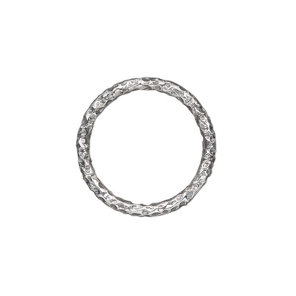 Jump ring, antiqued sterling silver, 18mm hammered round, 14.2mm inside diameter, 12 gauge. Sold Individually. image number 0