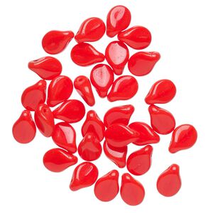 Bead, Preciosa Pip™, Czech pressed glass, opaque orange-red, 7x5mm top-drilled pip. Sold per pkg of 30.