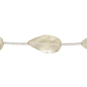 Smoky quartz / quartz crystal 1pkg7, hand-cut faceted puffed teardrop bead 12x8mm-17x11mm