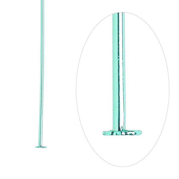Head pin, electro-coated brass, green, 1-1/2 inches, 21 gauge. Sold per pkg of 10. image number 0