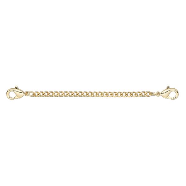 Extender chain, gold-finished brass and steel, 2.4mm curb, 2 inches with (2) lobster claw clasps. Sold per pkg of 2. image number 0