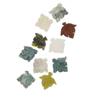 Multi-gemstone / glass 1pkg10, carved leaf focal mix 25x14mm-58x54mm