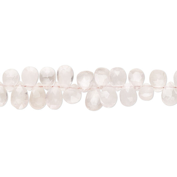 Bead, rose quartz (natural), light, 5x4mm-7x5mm hand-cut top-drilled faceted puffed teardrop with 0.4-1.4mm hole, B grade, Mohs hardness 7. Sold per 7-inch strand. image number 0