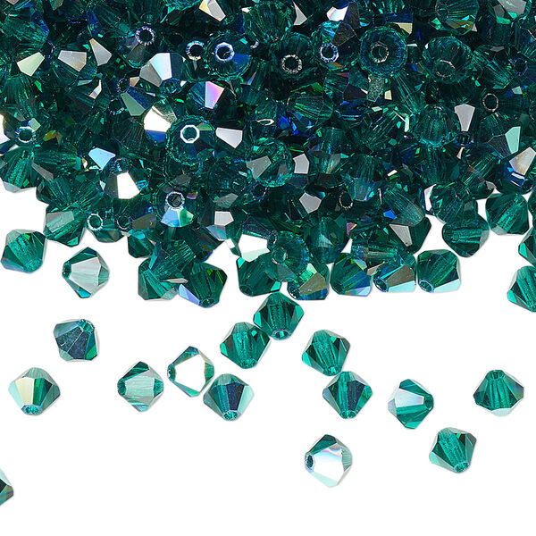 Bead 144pk emerald AB, Preciosa Czech crystal 4mm bicone image number 0