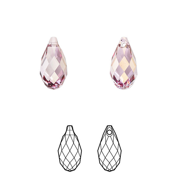 Briolette 2pk dark rose, Crystal Passions® 13x6.5mm pendant drop 6010 image number 0