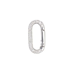 Clasp self-closing hook 1pkg1 sterling silver / cubic zirconia 20x10mm oval, clear