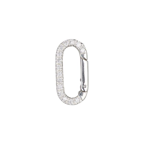Clasp self-closing hook 1pkg1 sterling silver / cubic zirconia 20x10mm oval, clear image number 0