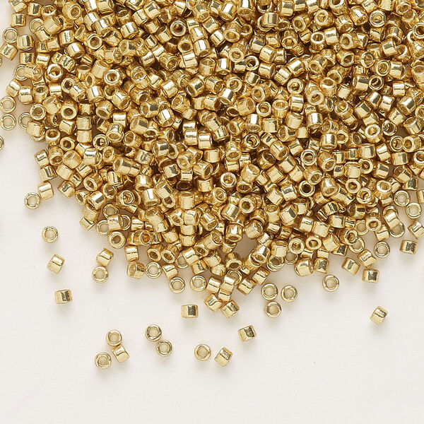 Seed bead, Delica®, glass, pkg/7.5g, #11 round, Duracoat® opaque galvanized gold (DB-1832). image number 0