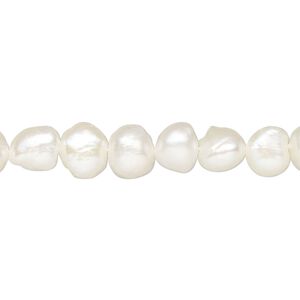Pearl, cultured freshwater (bleached), white, 5-8mm flat-sided potato, D grade, Mohs hardness 2-1/2 to 4. Sold per 15-inch strand.